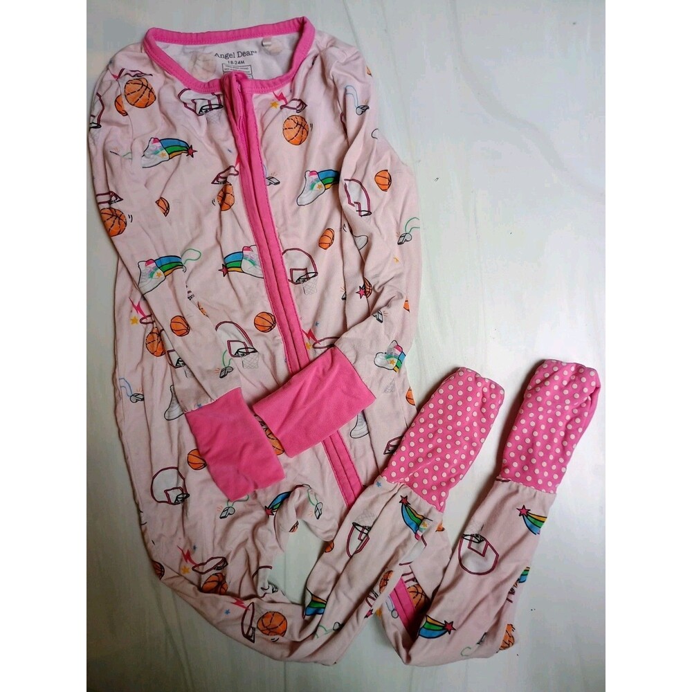Angel Dear Pink Basketball Zipper Romper Sleeper One Piece Pajama 18-24 Months